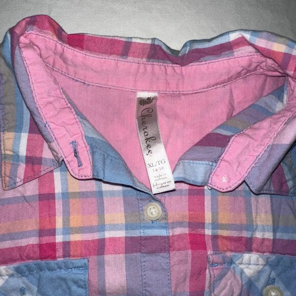 Cherokee Girls Plaid Button Down Shirt Multicolor Long Sleeve XL 14/16-A353 - Picture 3 of 4